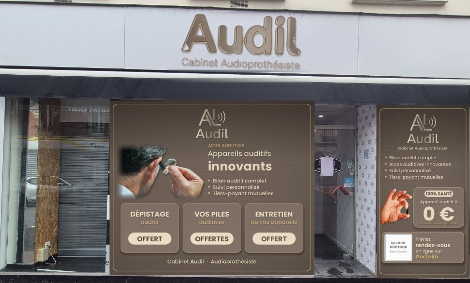 La devanture du cabinet AUDIL au 28 avenue Anatole France